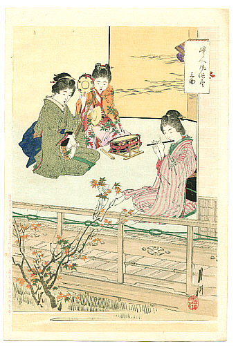 Gekko Ogata 1859-1920 - Three Music - Fujin Fuzoku Zukushi - artelino Art Auctions. Gekko Ogata 1859-1920 - Three Music - Fujin Fuzoku Zukushi