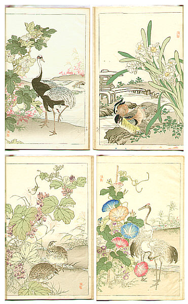 Bairei Kono 1844-1895 - Flowers and Birds Picture Album - Bairei Kacho Gafu, 25 oban sheets (e-hon)